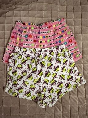 Pink Smiley & Pattern Girls' Cozy Shorts - Pack of 2. Size XL